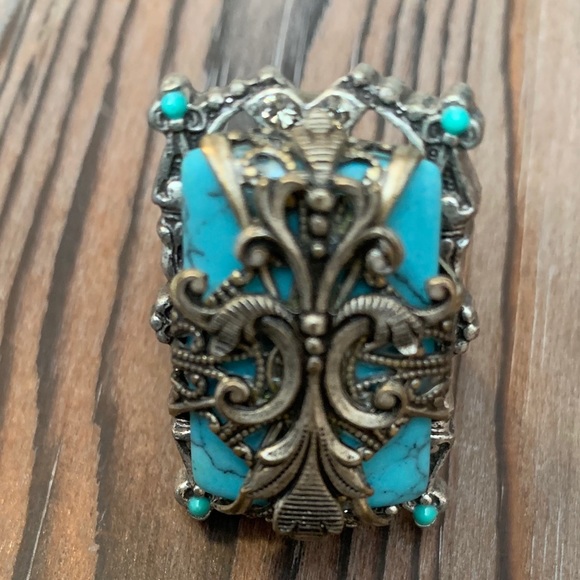 Ollipop Jewelry - Ollipop Turquoise and Metal Adjustable Ring.